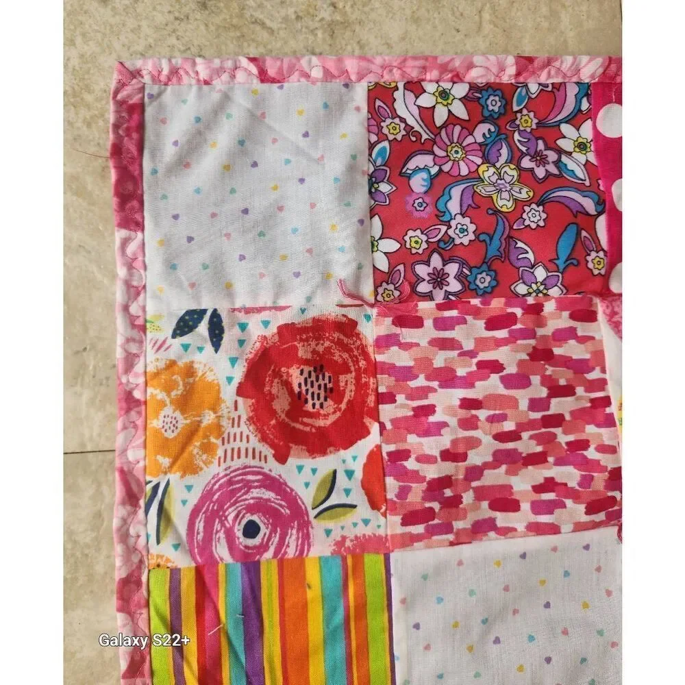 Handmade bright colored baby patchwork quilt,  New